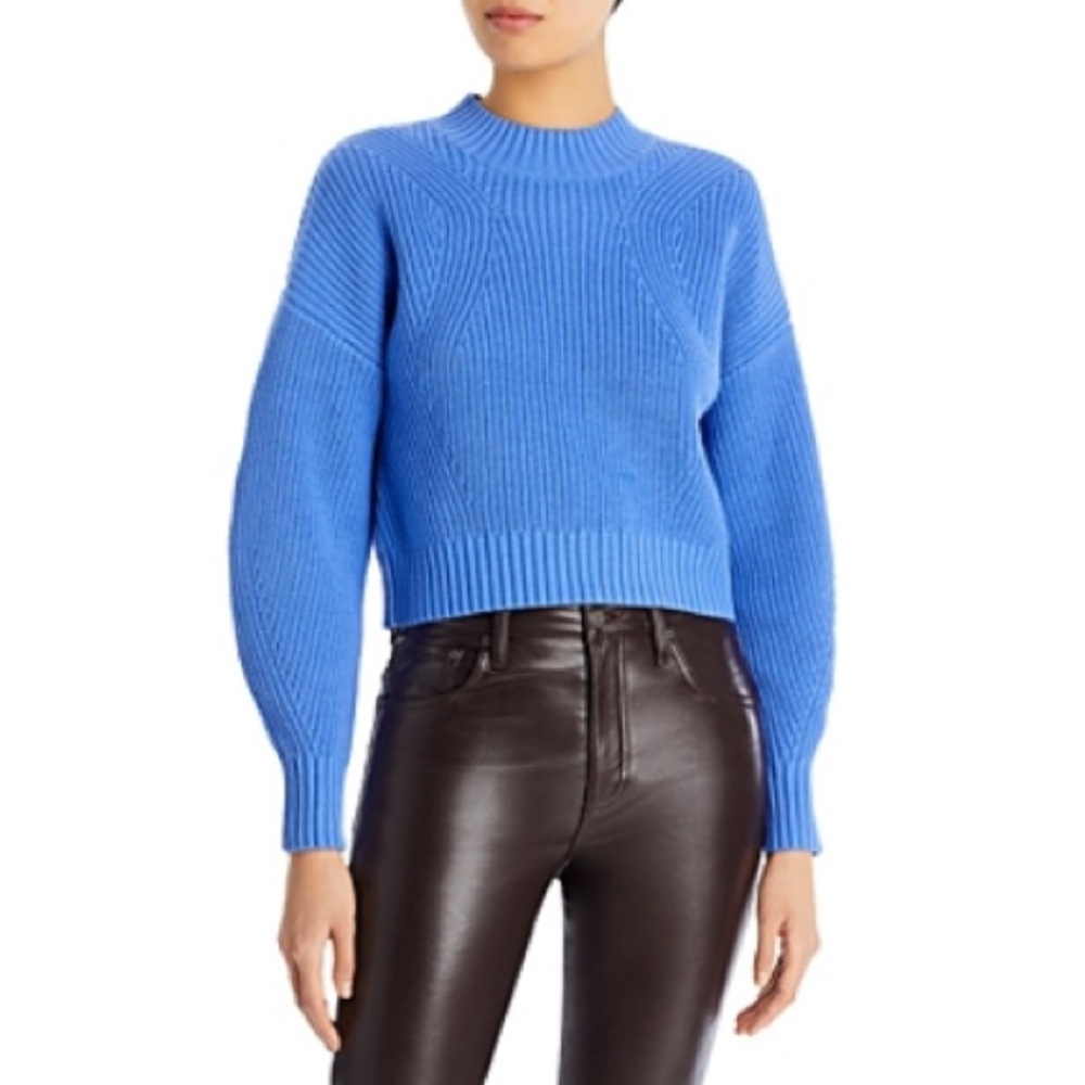 Aqua Bloomingdale's Mia Mock Neck Cropped Sweater in Periwinkle, NWT, Size XL